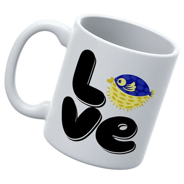 Love Fishing Blue Blowfish Globe 11oz Mug